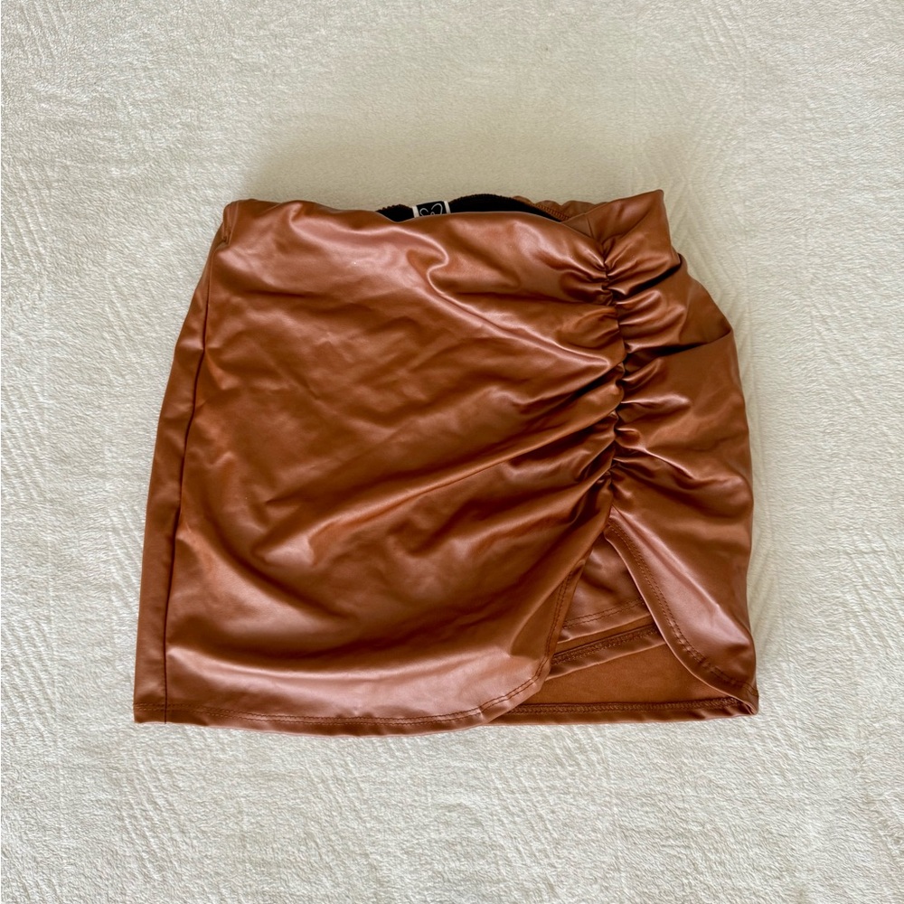 Windsor Tan Ruched Mini Skirt